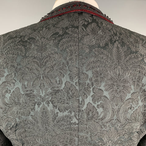 DOLCE & GABBANA 40 Black Brocade & Burgundy Velvet 3pc Suit