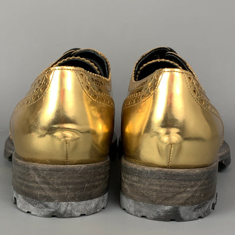 DOLCE & GABBANA Size 11 Gold Metallic Leather Lace Up Shoes