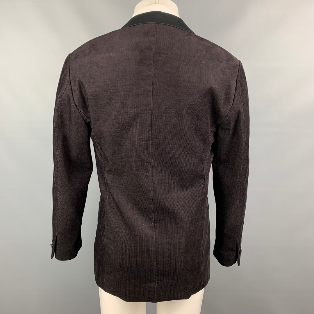 JOHN VARVATOS * USA Talla 40 Abrigo deportivo de lujo con solapa de pico de pana marrón y negro