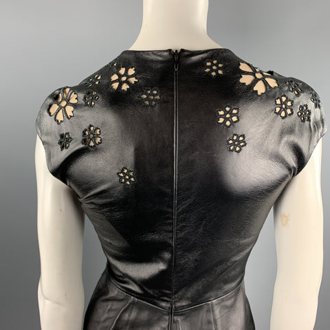 REEM ACRA Taille 4 Robe de cocktail à découpe florale en cuir noir