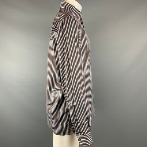 ERMENEGILDO ZEGNA Size M Brown & Light Blue Stripe Cotton Long Sleeve Shirt