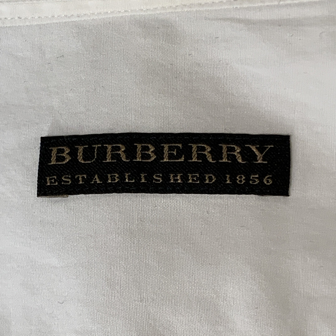 BURBERRY Size S White Cotton Pleated Double Collar Button Up Long Sleeve Shirt