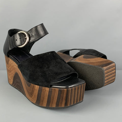 CELINE Size 8 Black Brown Platform Wedges