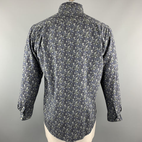 HARTFORD Size M Navy & Grey Floral Cotton Button Up Long Sleeve Shirt