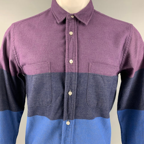 SIDIAN ERSATZ &amp; VANES Talla M Camisa de manga larga de algodón con bloques de color azul morado
