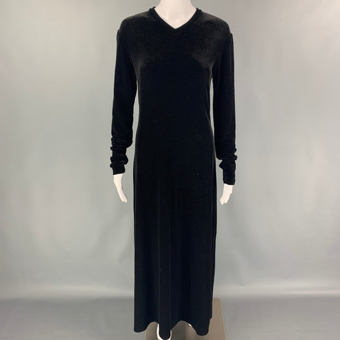 Vintage RALPH LAUREN Blue Label Size M Black Polyester Blend Long Sleeve Long Dress