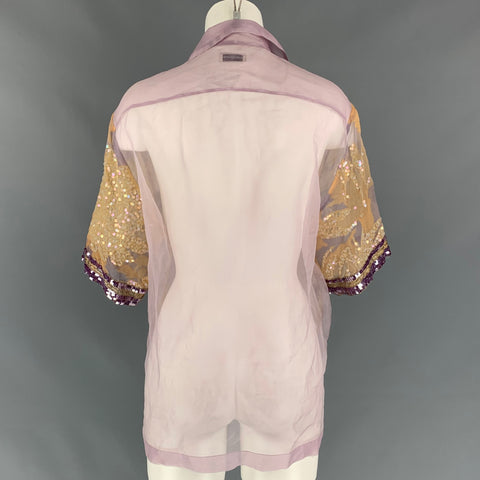 DRIES VAN NOTEN Size S Lavender & Gold Sequined Silk Blouse