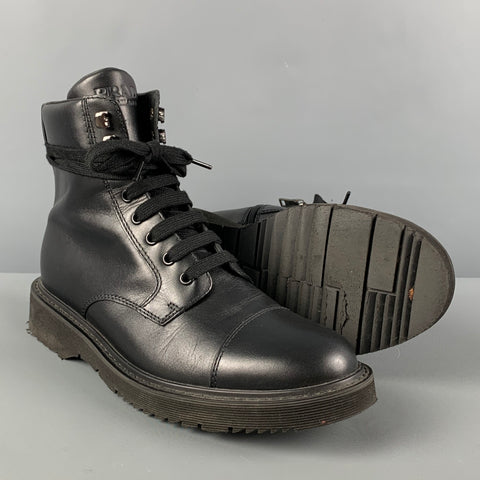 PRADA Size 8 Black Leather City Calf Boots