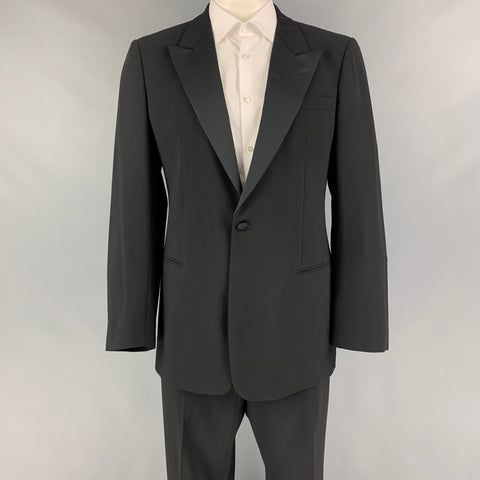 EMPORIO ARMANI Size 44 Black Wool Peak Lapel Tuxedo Suit
