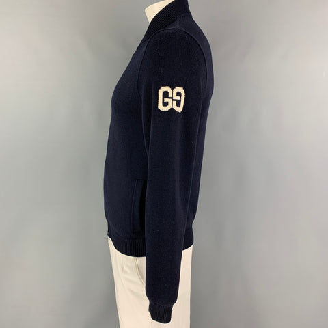 GUCCI Size L Navy Knitted Wool Zip Up Jacket