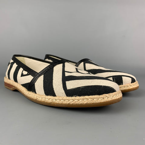 DOLCE & GABBANA Size 9 Off White & Black Stripe Canvas Espadrille Loafers