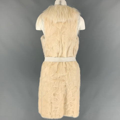 J.MENDEL Taille S Crème Soie Vison Fourrure De Renard Et De Chèvre Gilet Ceinturé