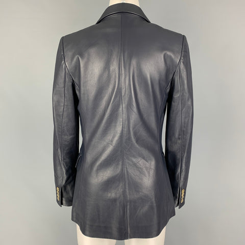 RALPH LAUREN Collection Size 8 Navy Lamb Skin Double Breasted Camden Jacket