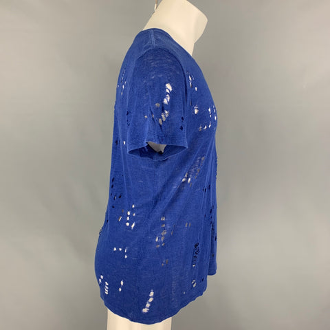 IRO Size XS Royal Blue Distressed Linen Crew-Neck Clay T-shirt