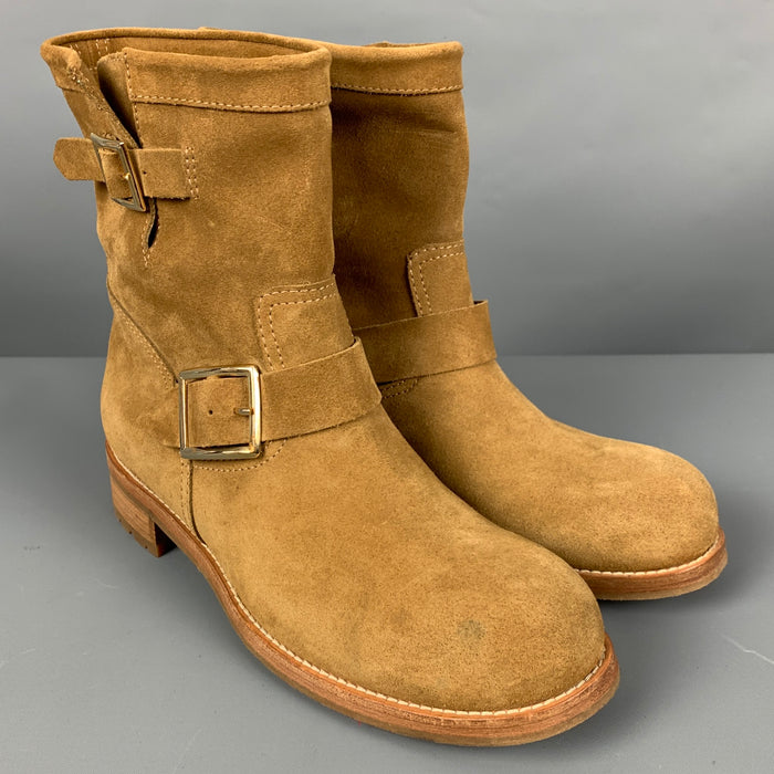 JIMMY CHOO Size 10.5 Camel Suede Pull On Boots