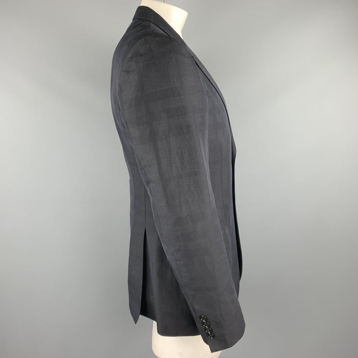 BURBERRY LONDON Size 44 Black Plaid Cotton Blend Notch Lapel Sport Coat