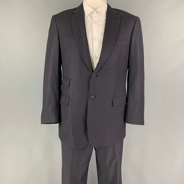 BRIONI Size 42 Navy Stripe Wool Notch Lapel Suit