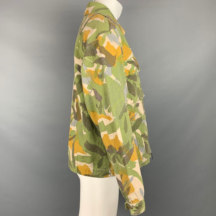 NIGEL CABOURN x LYBRO Size 38 Olive & Yellow Camouflage Cotton / Linen Zip Up Jacket