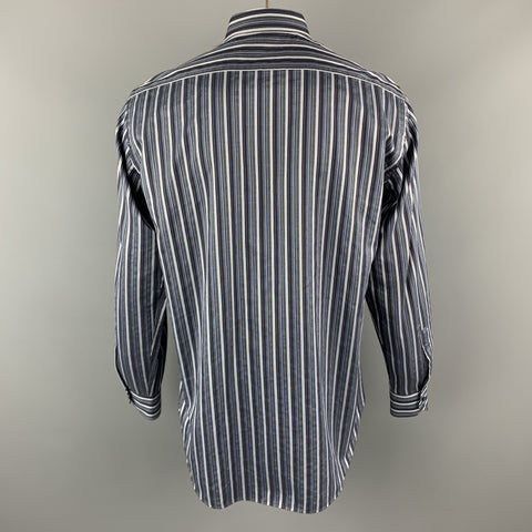 ETRO Size L Grey & Blue Stripe Cotton Long Sleeve Shirt