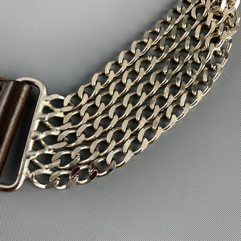 DONDUP Brown Leather Silver Layered Chain Belt