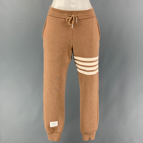 THOM BROWNE Size 4 Camel Cream Cotton Blend Stripe Sweatpants