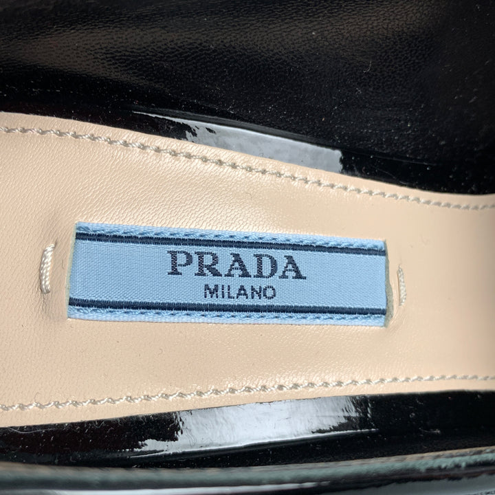 PRADA Size 7.5 Black & Silver Patent Leather Vernice Pumps