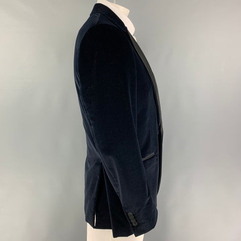 SUIT SUPPLY Size 44 Navy Black Cotton Velvet Peak Lapel Sport Coat
