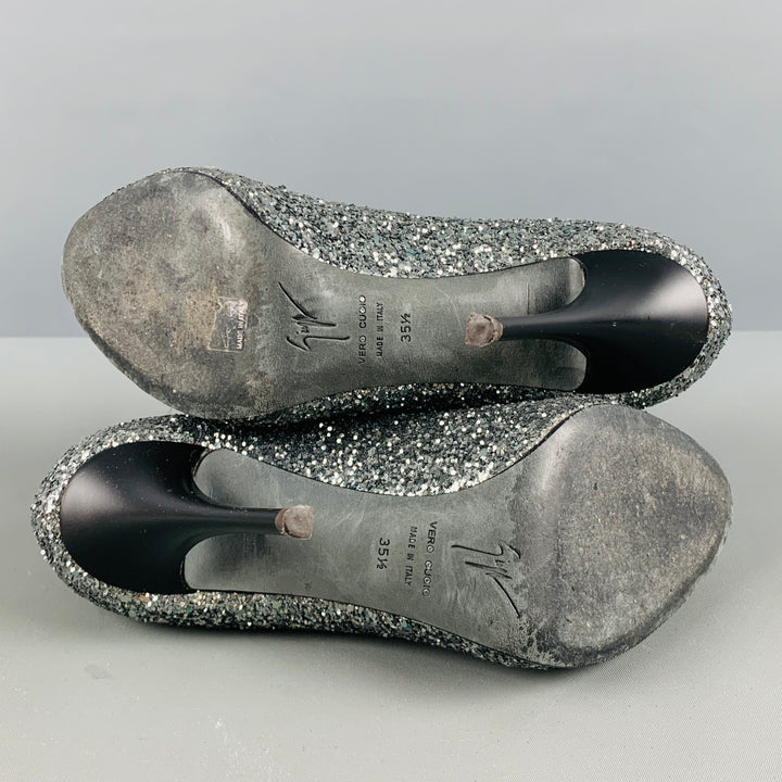 GIUSEPPE ZANOTTI Zapatos de tacón peep toe con purpurina plateada talla 5.5