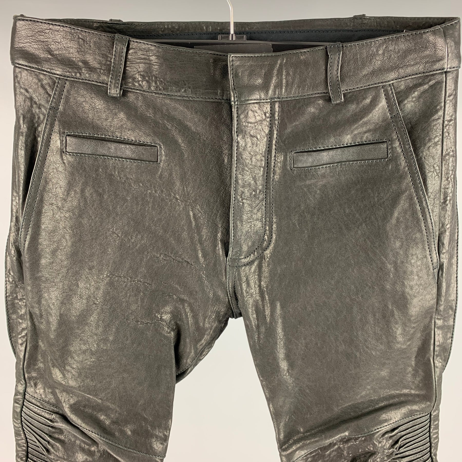 HAIDER ACKERMANN Size 30 Black Leather Cropped Casual Pants – Sui