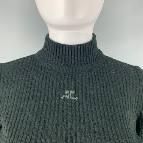 COURREGES Size XS Black Acrylic Ribbed Mock Neck Casual Top