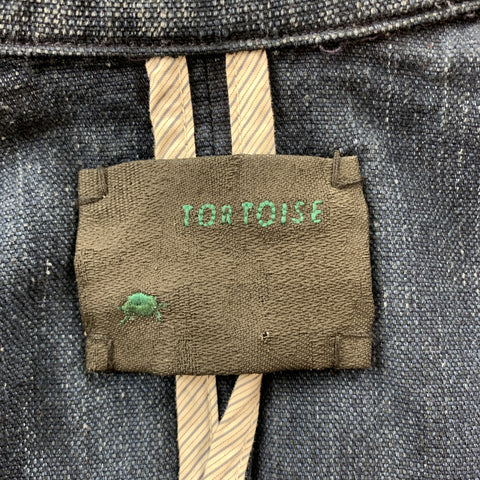 TORTOISE Size S Navy Distressed Raw Hem Denim Blazer