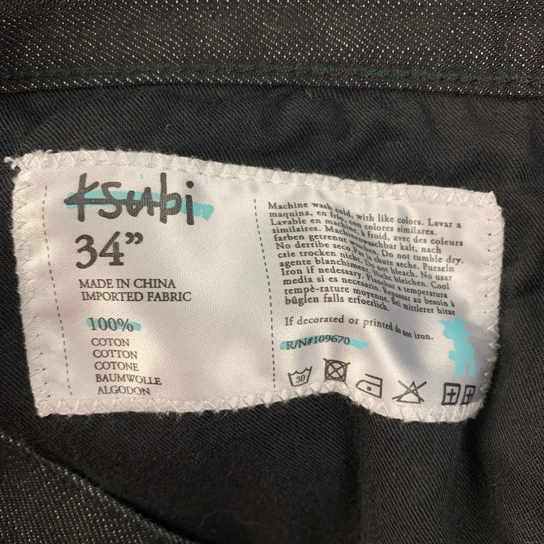 KSUBI Talla 34 Vaqueros rectos con bragueta de botones de algodón negro