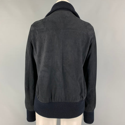 THE ROW Size S Navy Cashmere Blend Lamb Skin Bomber Jacket
