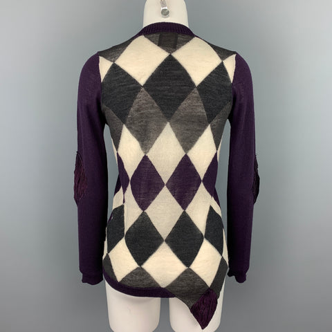 PERESTESO Size 6 Purple Knitted Argyle Virgin Wool Blend Cardigan