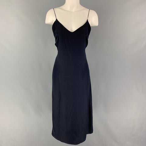 KAMPERETT Vestido de tirantes finos de seda azul marino talla S