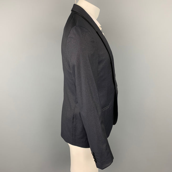 LANVIN Size 40 Black & Silver Sparkle Wool Blend Shawl Collar Sport Coat