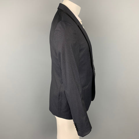 LANVIN Taille 40 Manteau de sport à col châle en mélange de laine scintillante noir et argent