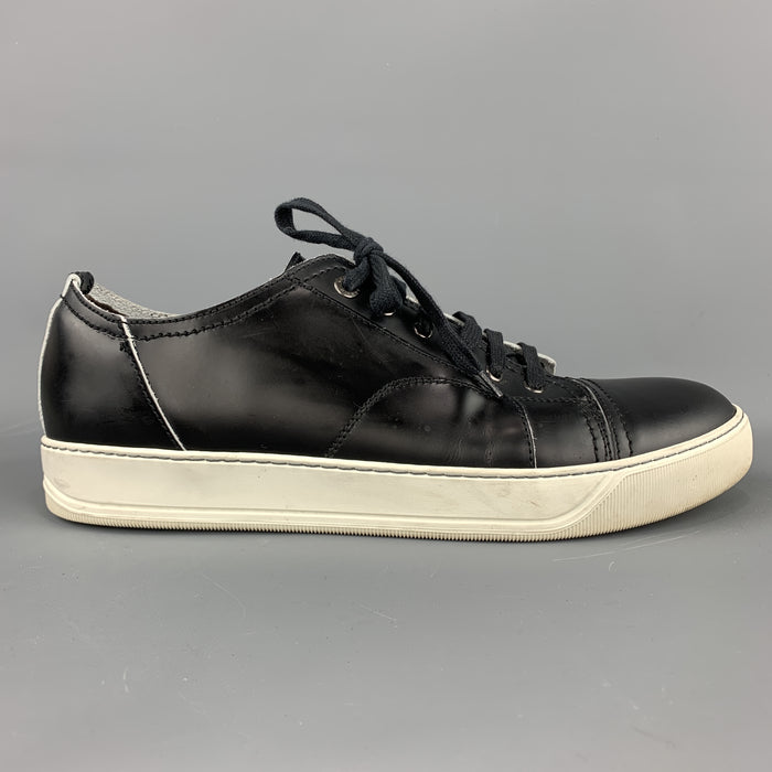 LANVIN Size US 11 / UK 10  Black Smooth Leather Lace Up Cap Toe Sneakers