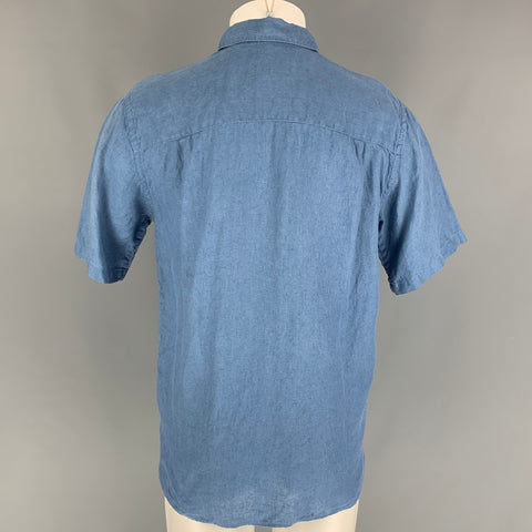 BRANDINI Size S Blue Linen Short Sleeve Shirt
