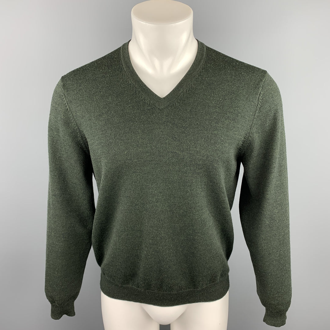 BROOKS BROTHERS Size S Forest Green Wool Blend V-Neck Pullover