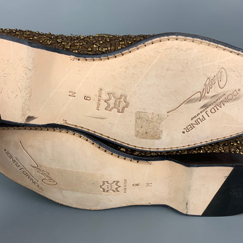DONALD J PLINER Size 9 Gold Brown Beaded Leather Slip On Loafers