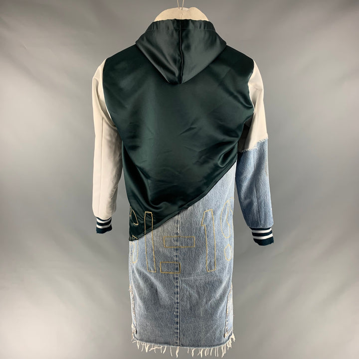 GREG LAUREN Size L Mixed Fabrics Denim Snaps Coat