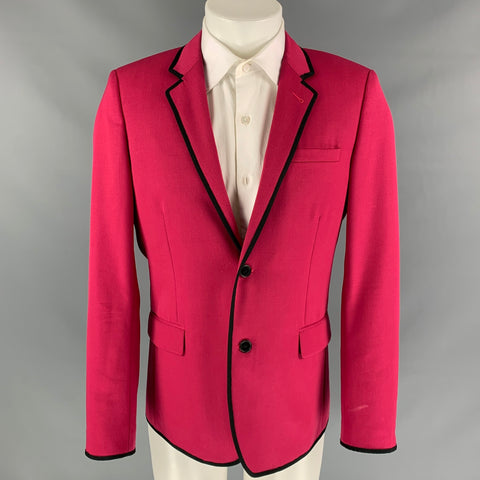 SAINT LAURENT Size 40 Raspberry & Black Wool Notch Lapel Sport Coat