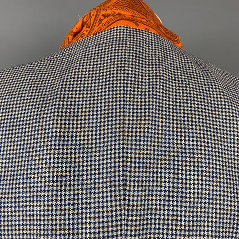 ETRO Talla 40 Abrigo deportivo cruzado de seda de pata de gallo azul marino y blanco