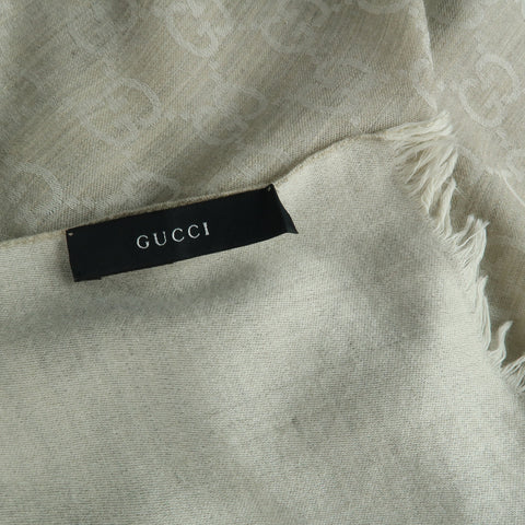GUCCI Oatmeal Beige Wool / Silk Guccissima Monogram Scarf