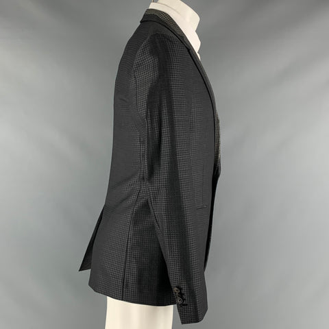 VIKTOR &amp; ROLF Taille 38 Gris Noir Plaid Laine Soie Notch Revers Sport Manteau