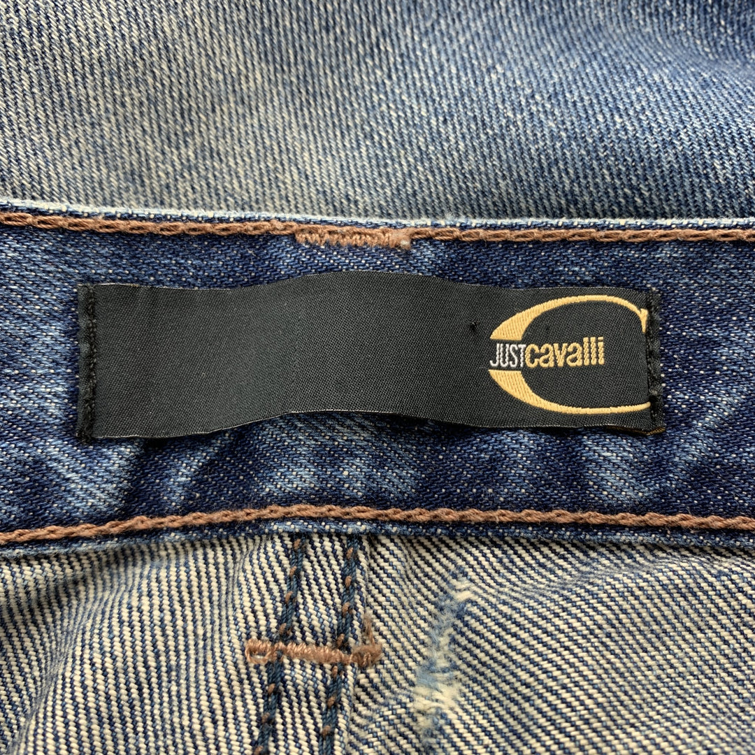 JUST CAVALLI Taille 31 Indigo Distressed Denim Button Fly Low Rise Jeans