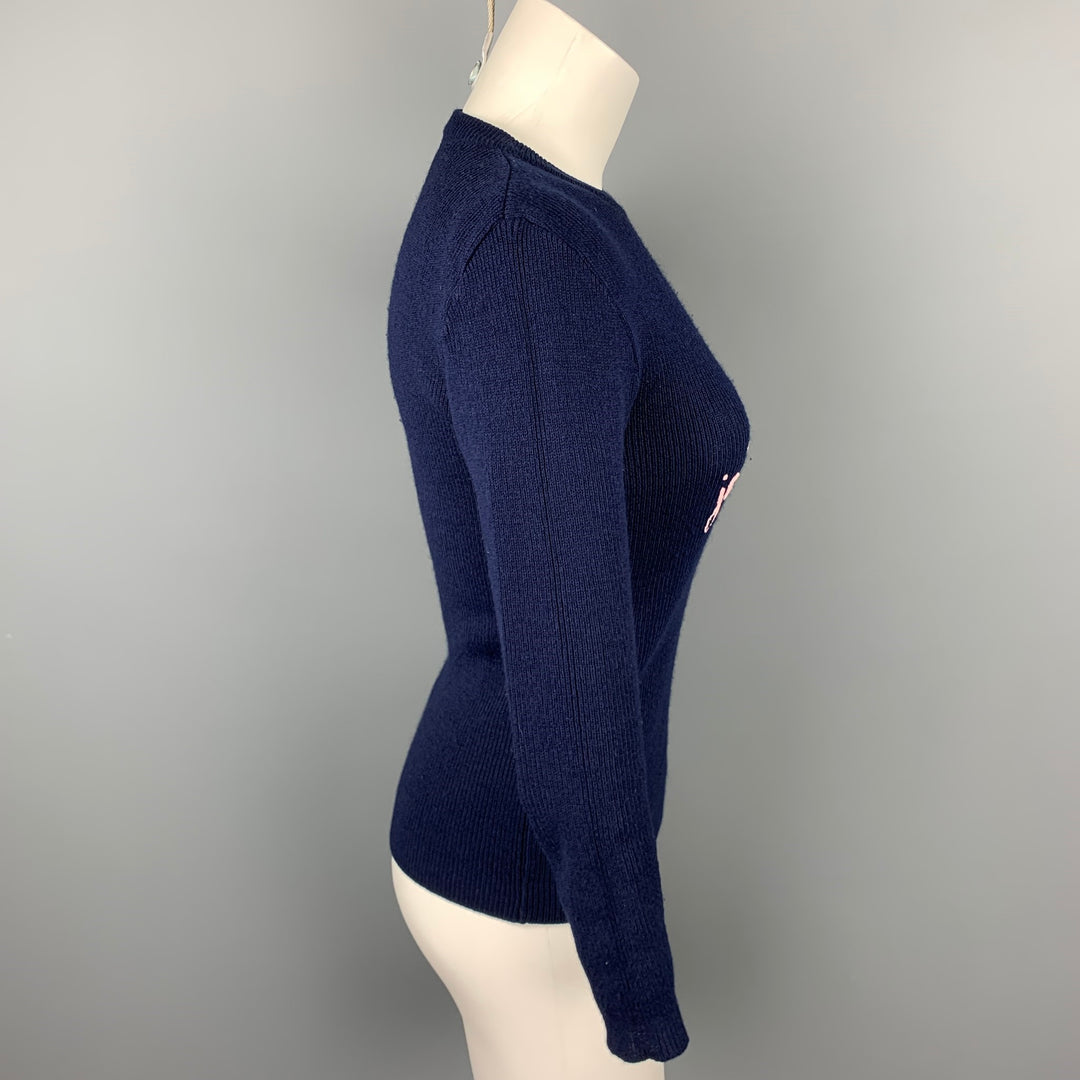 VINTAGE Size M Navy Knitted Embriodered Acrylic Pullover