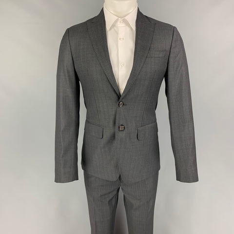 DSQUARED2 Size 38 Dark Gray Blue Stripe Wool Peak Lapel Suit