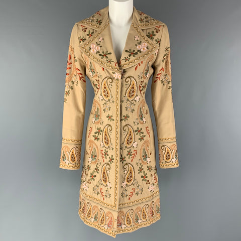 BIYA Size XS Beige Multi-Color Silk Embroidered Snaps Coat